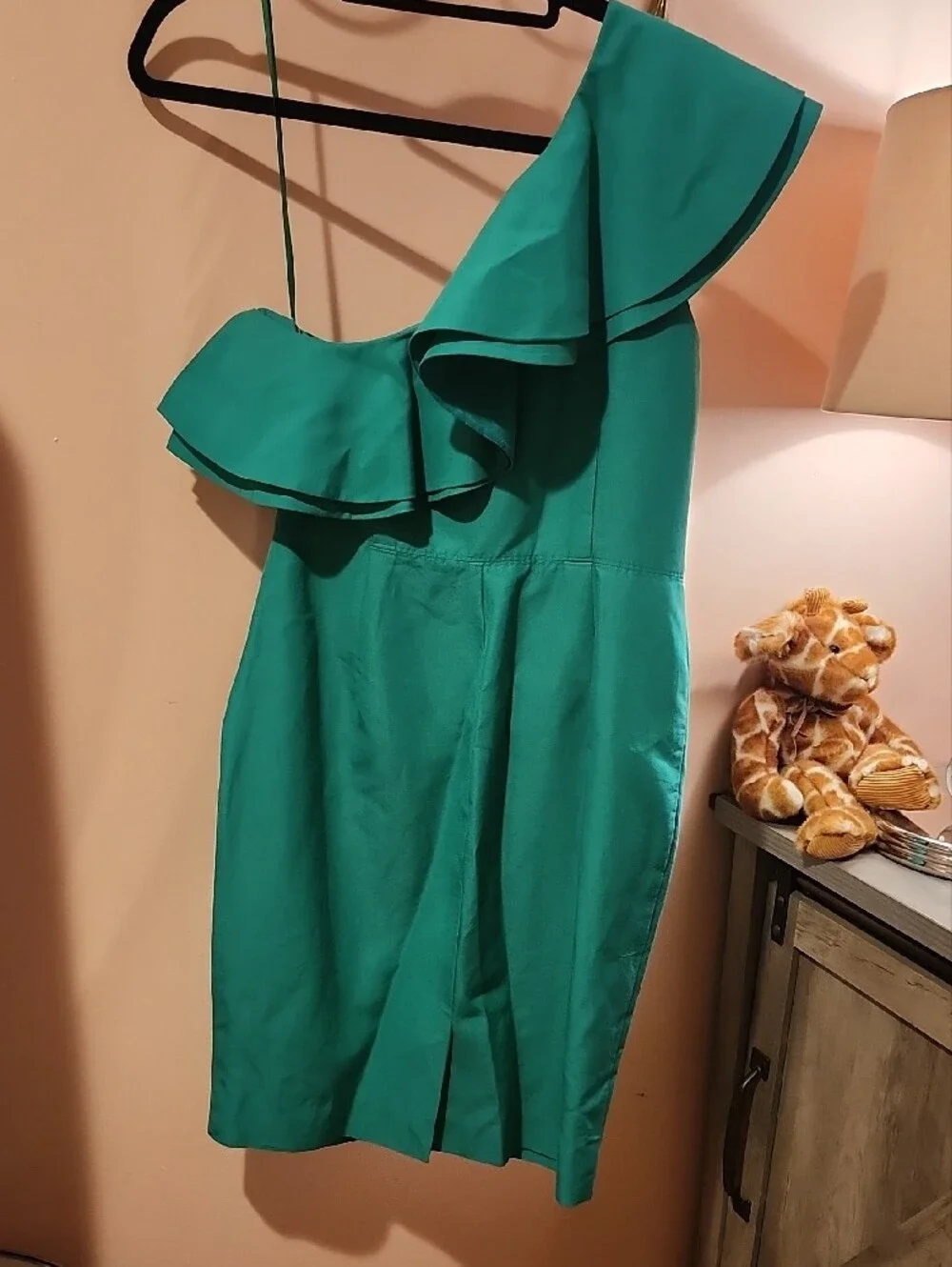 J. Crew Emerald One-Shoulder Ruffle Dress